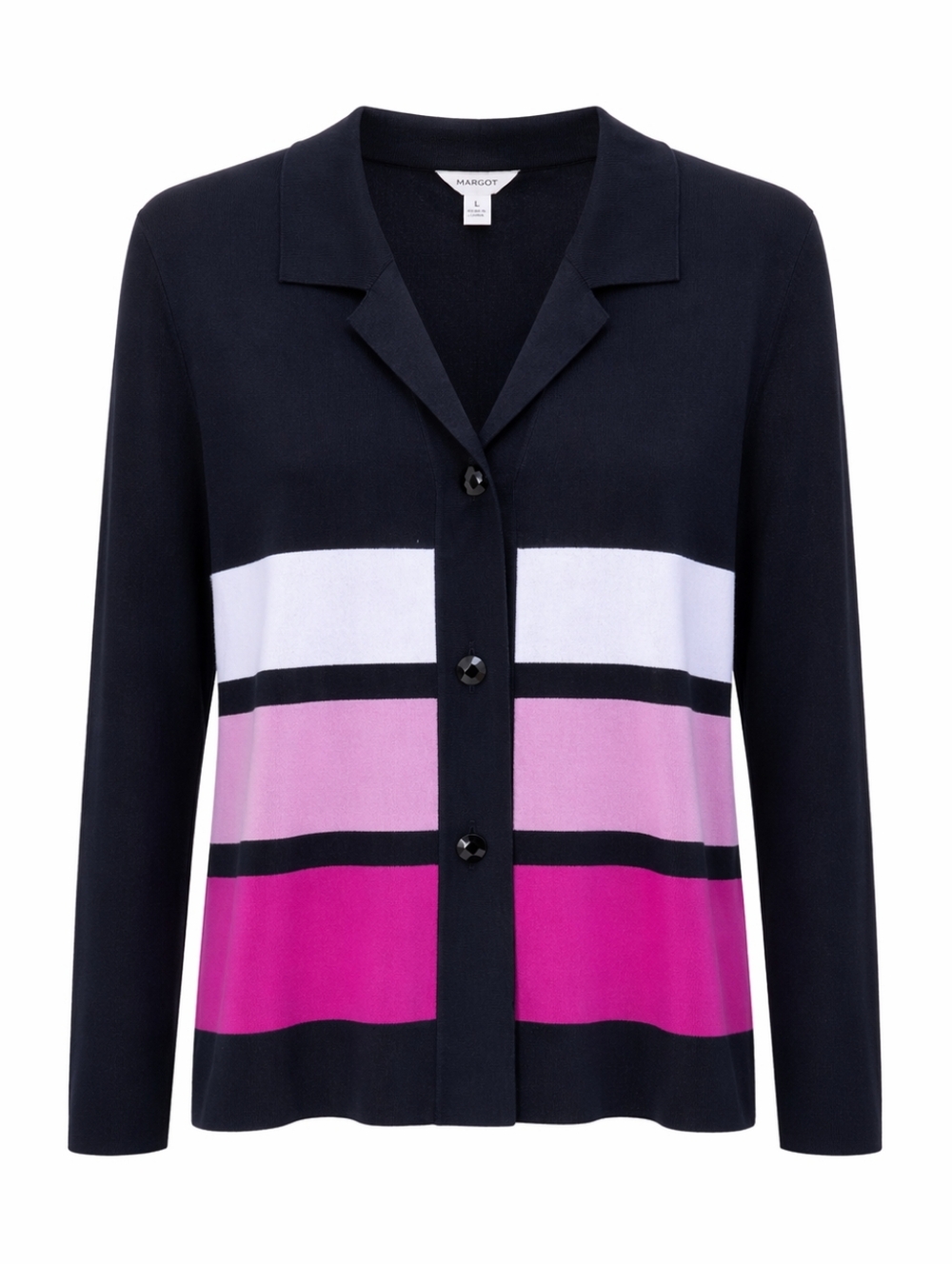 Missook Petite Colorblock Cardigan Black Pink White Button Front Knit Top Sz SP - Picture 2 of 12